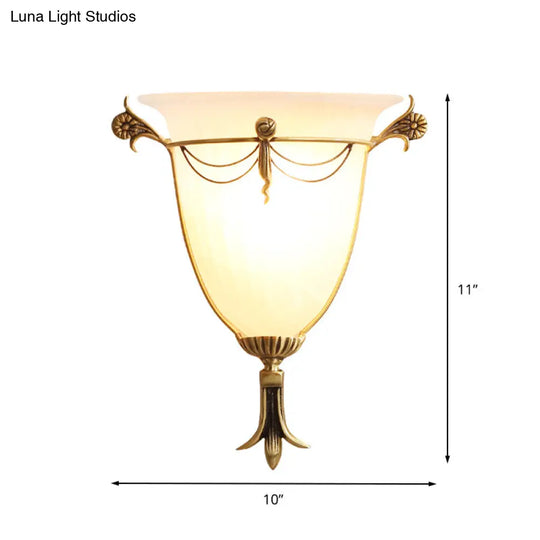 Tradition White Glass Wall Sconce Lamp - Wide Flare Design Bedside Lighting Fixture