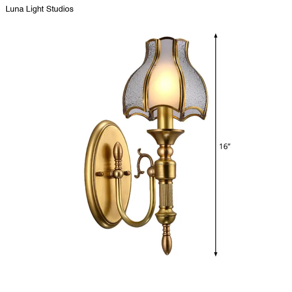 Traditional 1-Bulb Brass Metal Sconce Light: Curved Wall Fixture For Living Room
Or
Curved Room