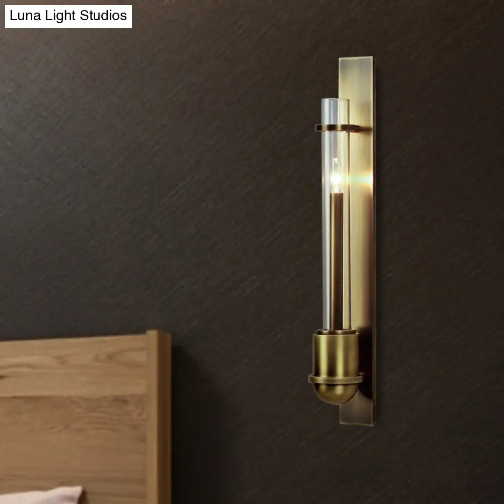 Traditional 1-Light Brass Led Wall Mount Lamp For Clear Glass Linear Lighting In Living Room