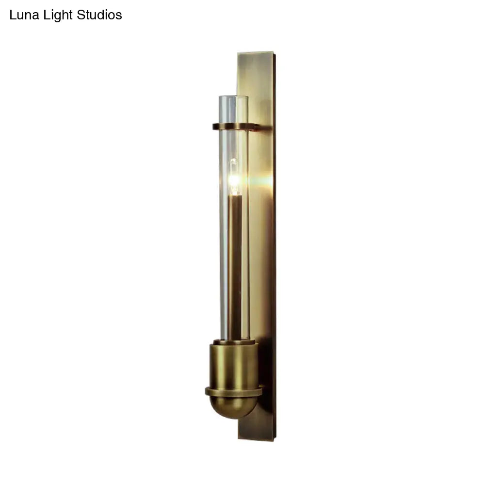 Traditional 1-Light Brass Led Wall Mount Lamp For Clear Glass Linear Lighting In Living Room