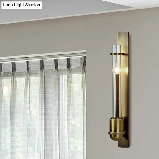 Traditional 1-Light Brass Led Wall Mount Lamp For Clear Glass Linear Lighting In Living Room