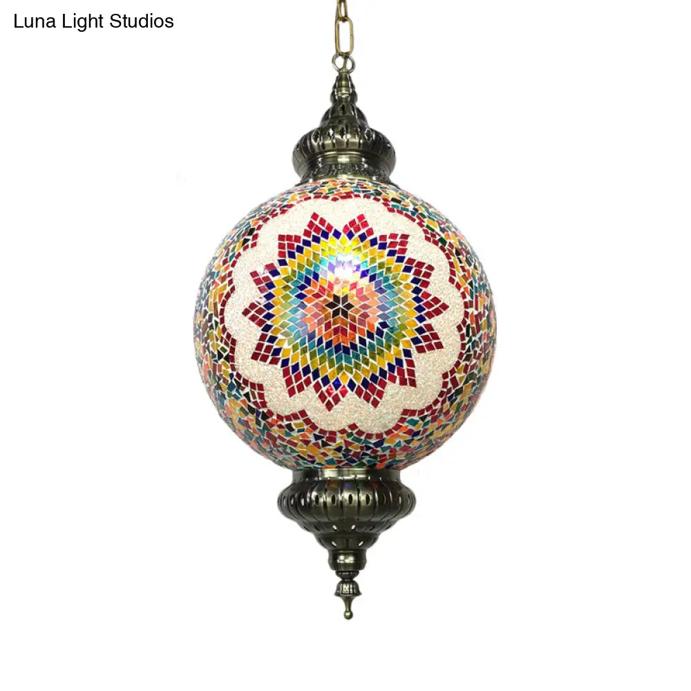 Traditional 1-Light Cut Glass Globe Pendant Lamp In Red/Yellow/Blue For Dining Room Suspension