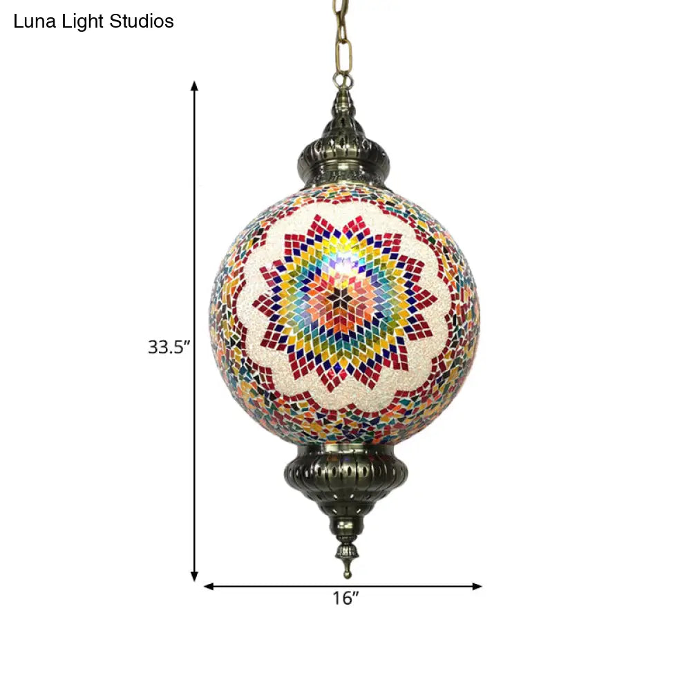 Traditional 1-Light Cut Glass Globe Pendant Lamp In Red/Yellow/Blue For Dining Room Suspension