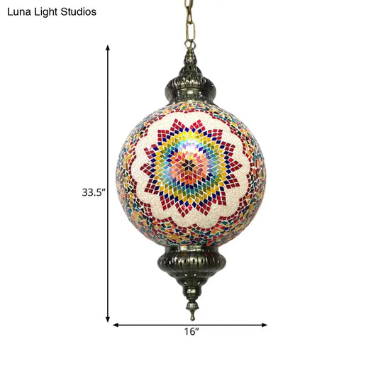 Traditional 1-Light Cut Glass Globe Pendant Lamp In Red/Yellow/Blue For Dining Room Suspension