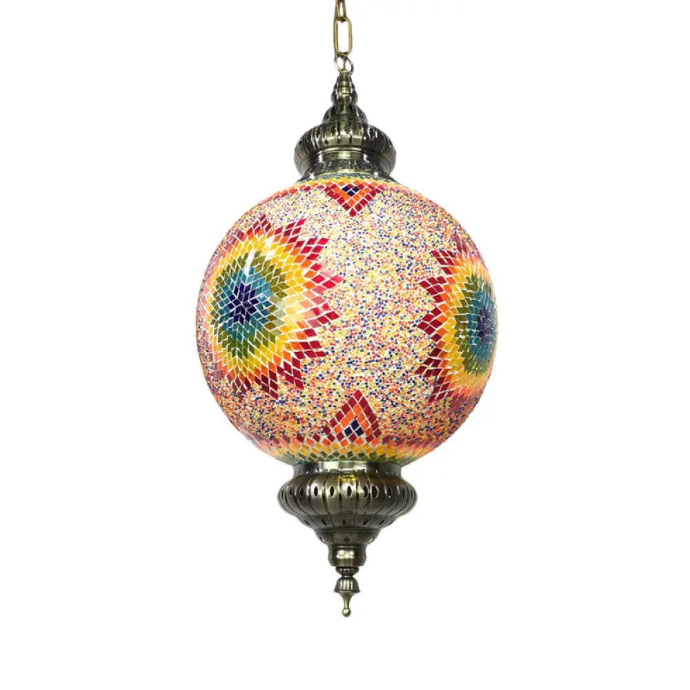 Traditional 1-Light Cut Glass Globe Pendant Lamp In Red/Yellow/Blue For Dining Room Suspension