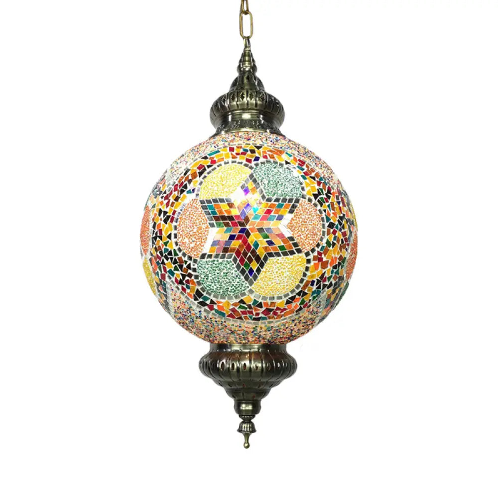 Traditional 1-Light Cut Glass Globe Pendant Lamp In Red/Yellow/Blue For Dining Room Suspension