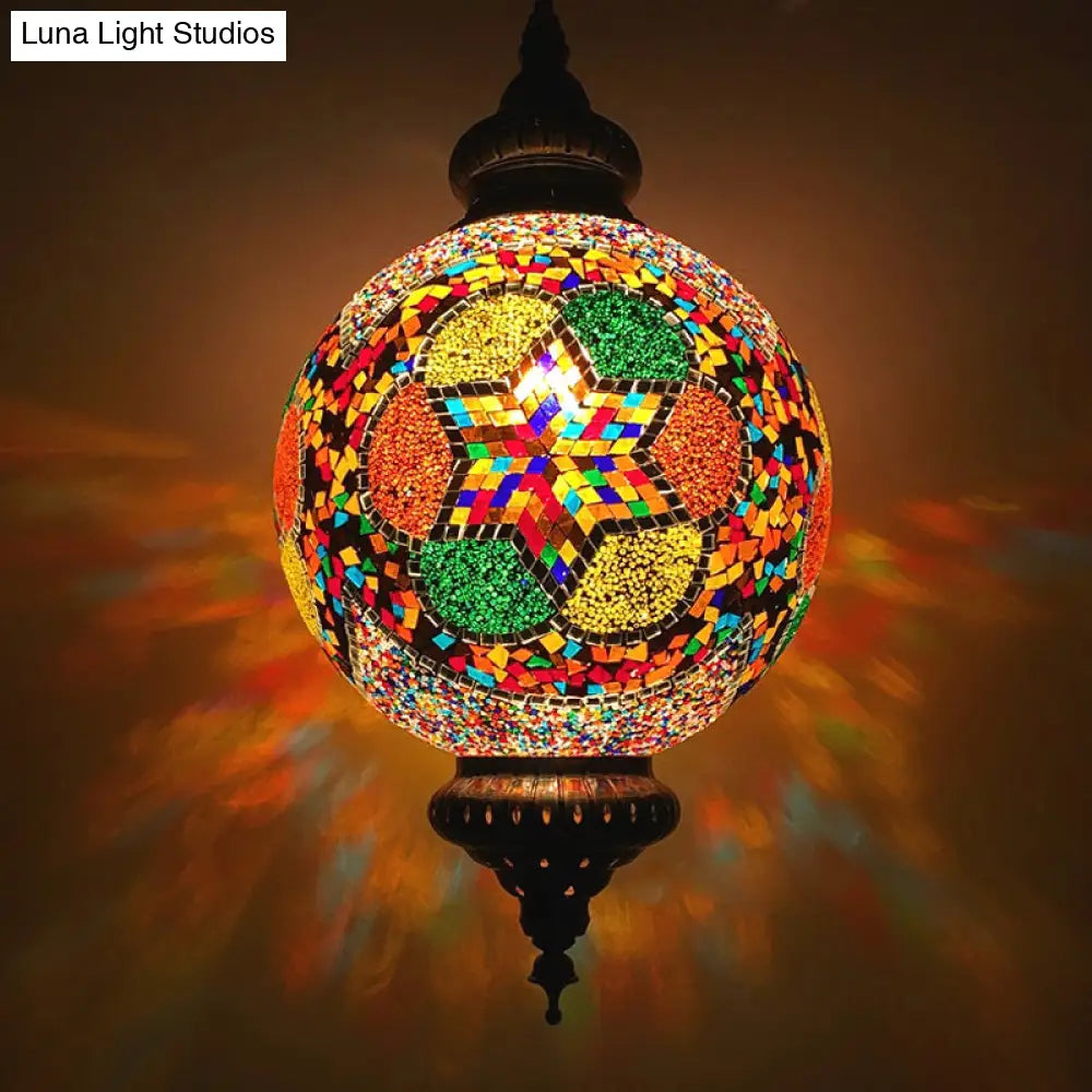 Traditional 1-Light Cut Glass Globe Pendant Lamp In Red/Yellow/Blue For Dining Room Suspension