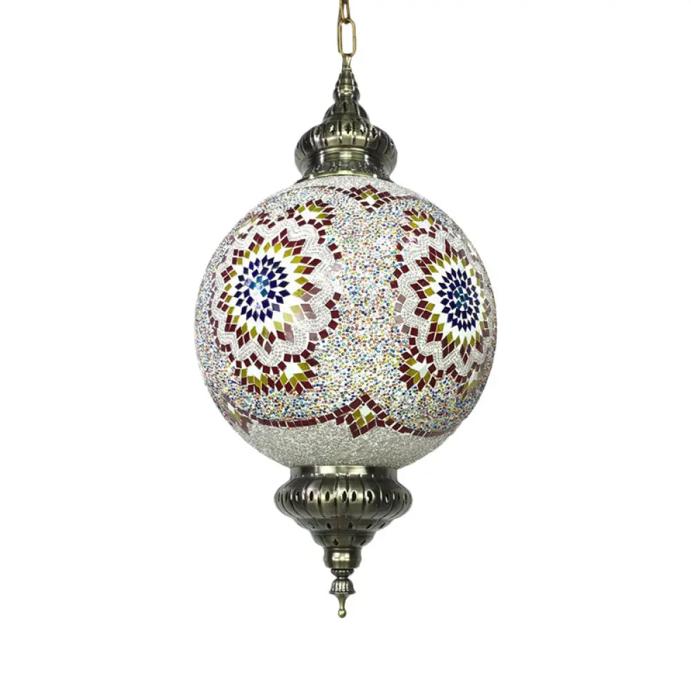 Traditional 1-Light Cut Glass Globe Pendant Lamp In Red/Yellow/Blue For Dining Room Suspension