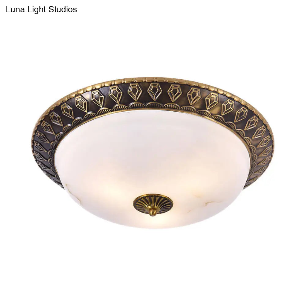 Traditional 2/3 - Head Flush Mount Lamp With Milk Glass Shade In Brass Available 3 Sizes