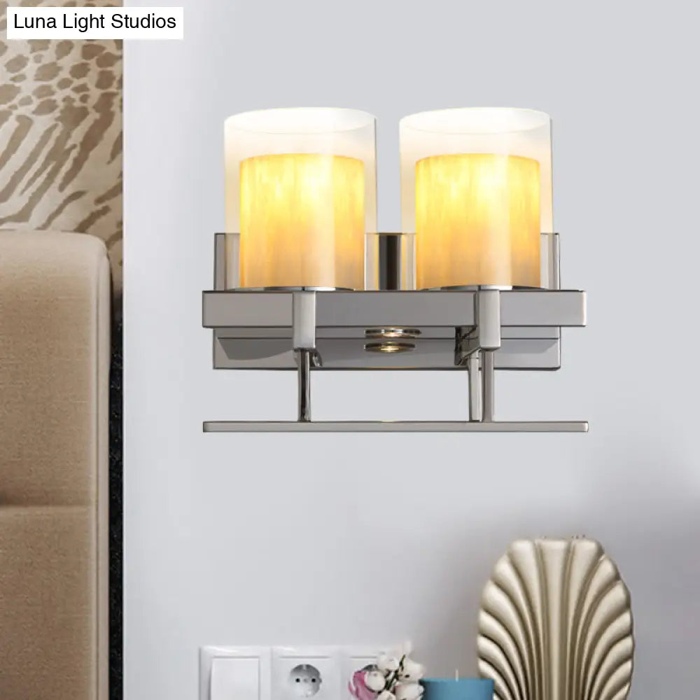 Traditional 2-Head Metal Wall Sconce Light With Glass Holder