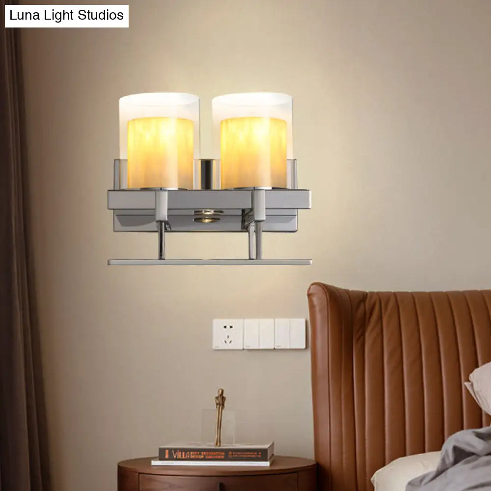 Traditional 2-Head Metal Wall Sconce Light With Glass Holder