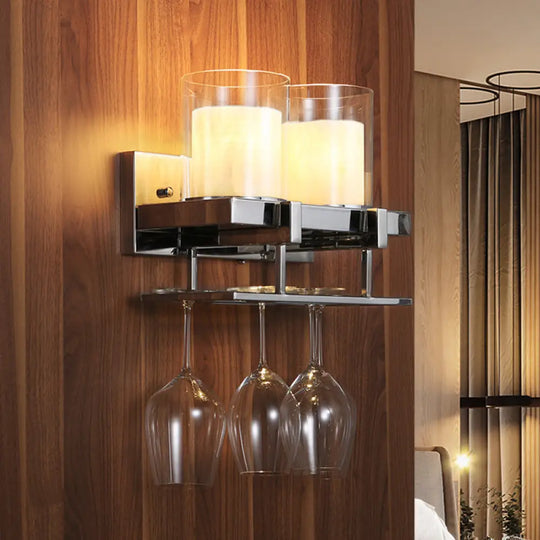 Traditional 2-Head Metal Wall Sconce Light With Glass Holder Chrome