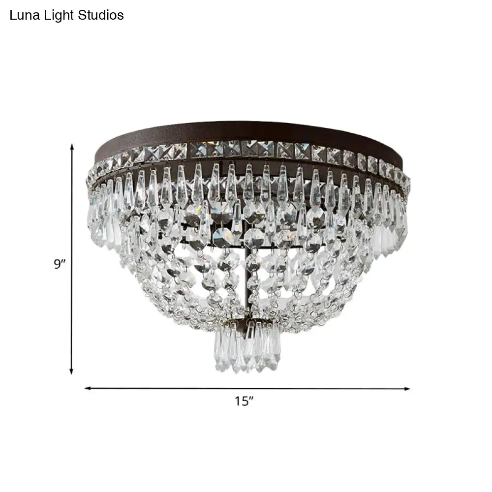 Traditional 3 - Head Crystal Strand Basket Flushmount Ceiling Lamp In Black