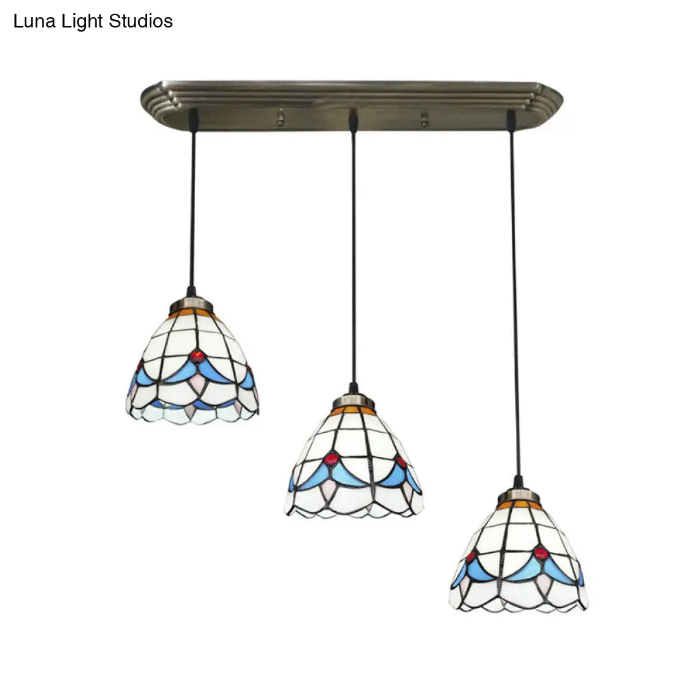 Bronze Stained Glass Pendant Light With Traditional Shade Design - 3 Heads / Lily