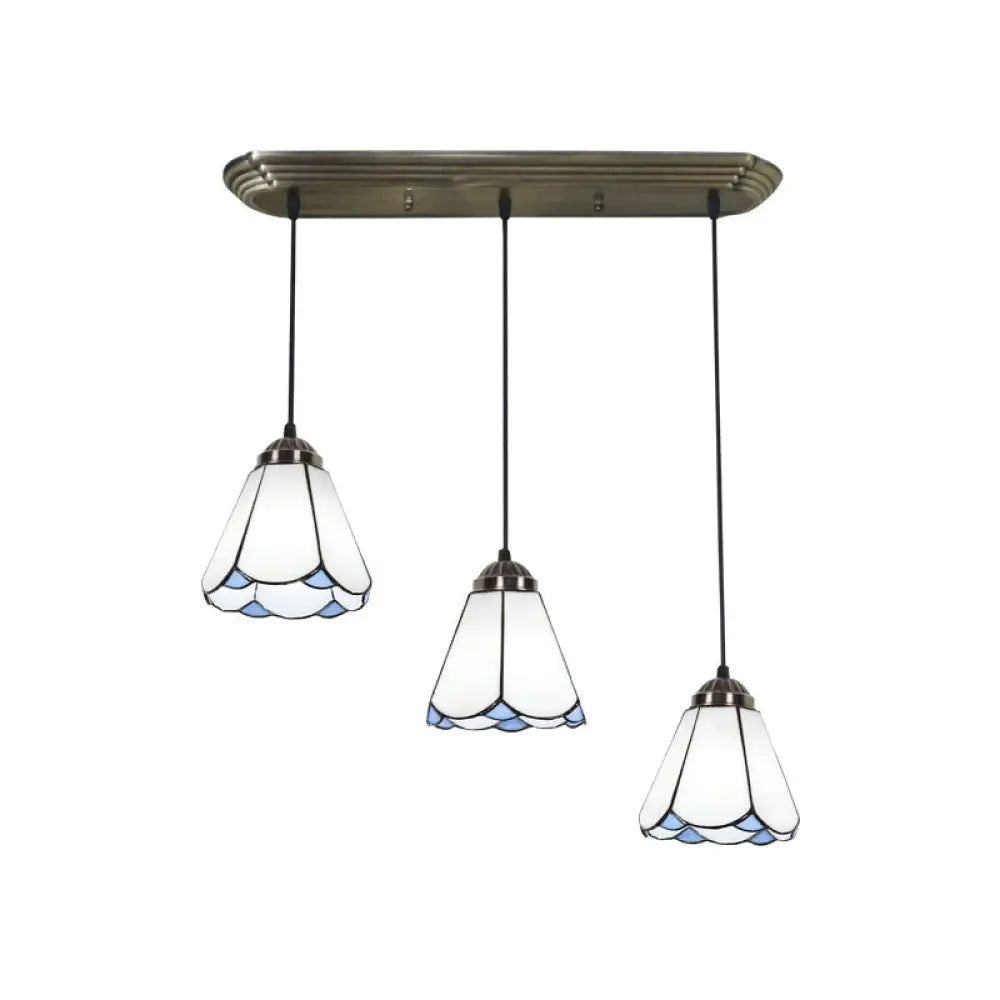 Traditional 3-Head Stained Glass Pendant Light In Bronze With Shaded Hanging Design / Magnolia