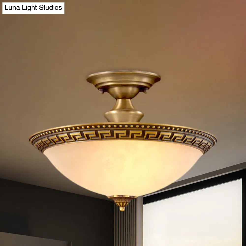 Traditional 3-Head Brass Flush Mount Light Fixture For Living Room Bowl