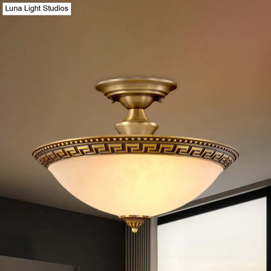 Traditional 3-Head Brass Flush Mount Light Fixture For Living Room Bowl