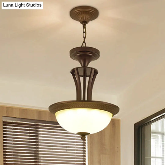 Traditional 3-Light Chandelier With White Glass Shade - Bronze Ceiling Lamp