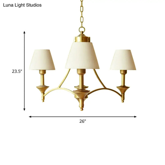 Traditional 3-Light Cone Fabric Chandelier For Bedroom - Pendant Lighting In Green/Beige/Gray And