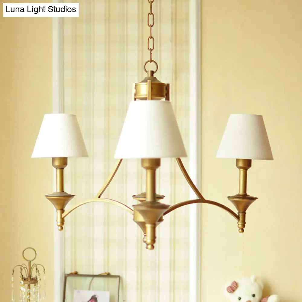 Traditional 3-Light Cone Fabric Chandelier For Bedroom - Pendant Lighting In Green/Beige/Gray And