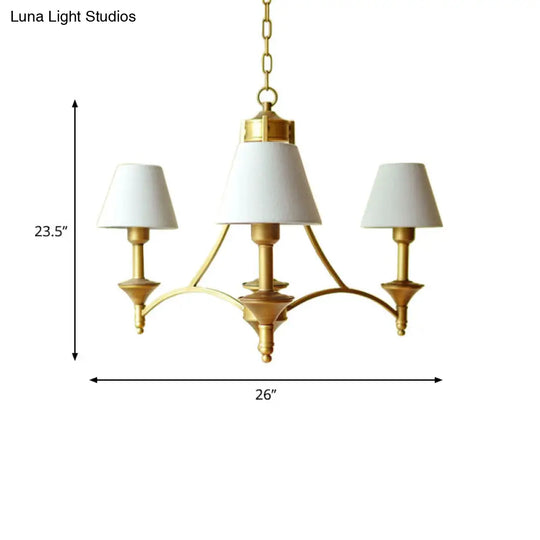 Traditional 3-Light Cone Fabric Chandelier For Bedroom - Pendant Lighting In Green/Beige/Gray And