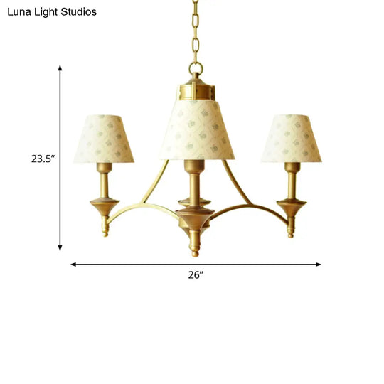 Traditional 3-Light Cone Fabric Chandelier For Bedroom - Pendant Lighting In Green/Beige/Gray And