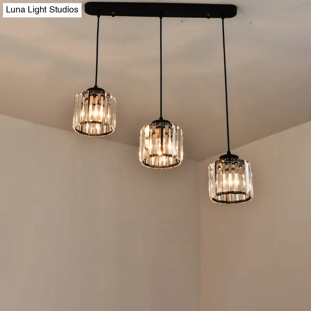 Traditional 3-Light Crystal Geometric Cluster Pendant Ceiling Lamp For Dining Room