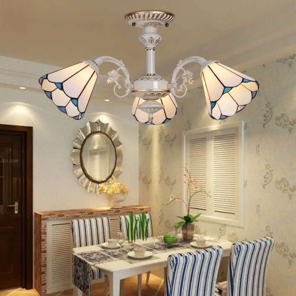 Traditional 3 - Light White Glass Chandelier Ceiling Light For Bedroom