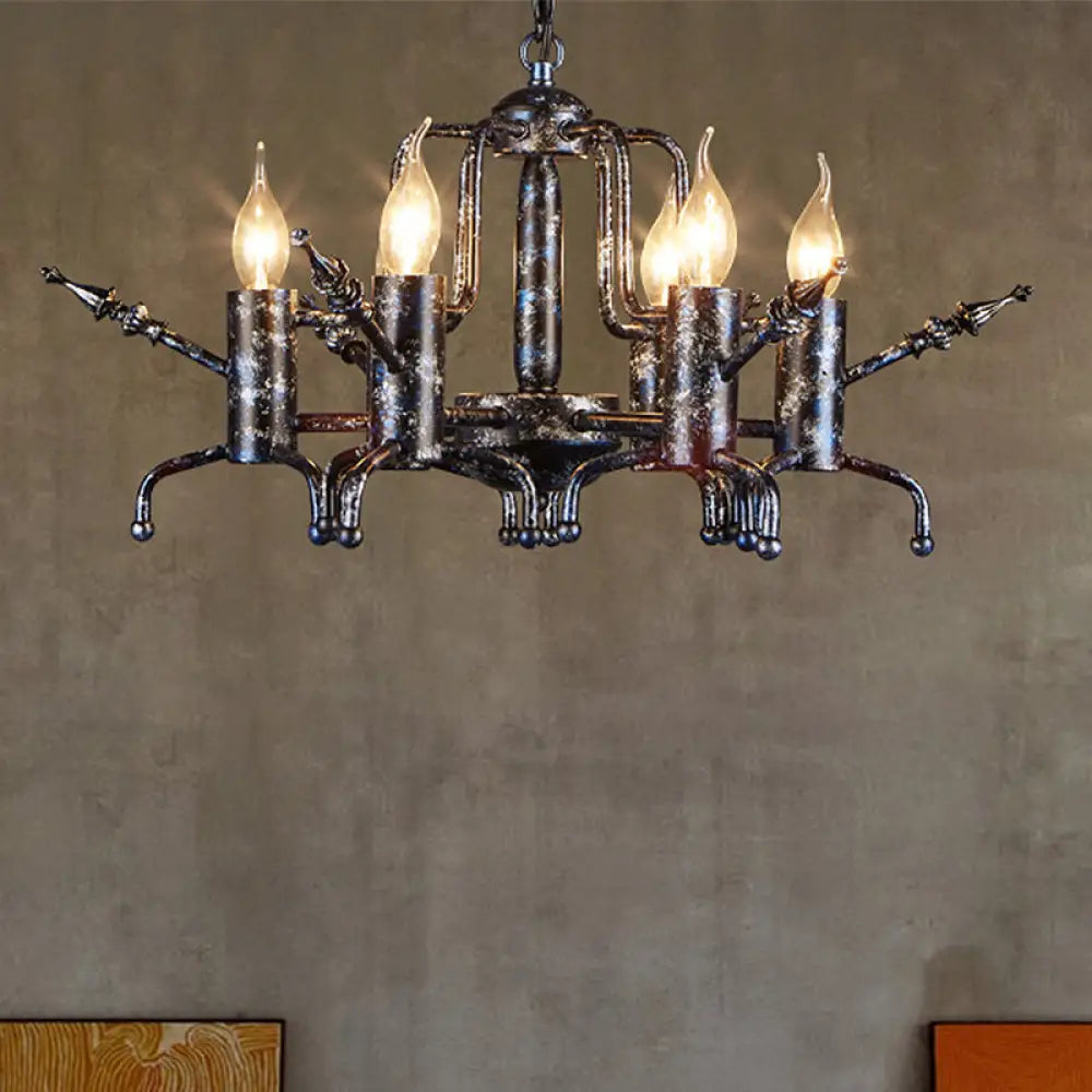 Traditional 6-Head Black Metal Ceiling Lamp: Elegant Candle Chandelier Pendant Light For Living Room