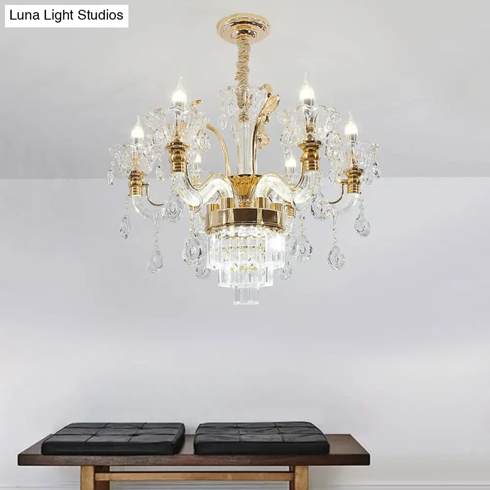 Traditional 6-Light Gold Candelabra Chandelier For Dining Room With Crystal Accents