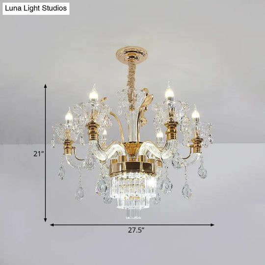 Traditional 6-Light Candelabra Chandelier In Gold With Clear Glass And Crystal Accent - Dining Room