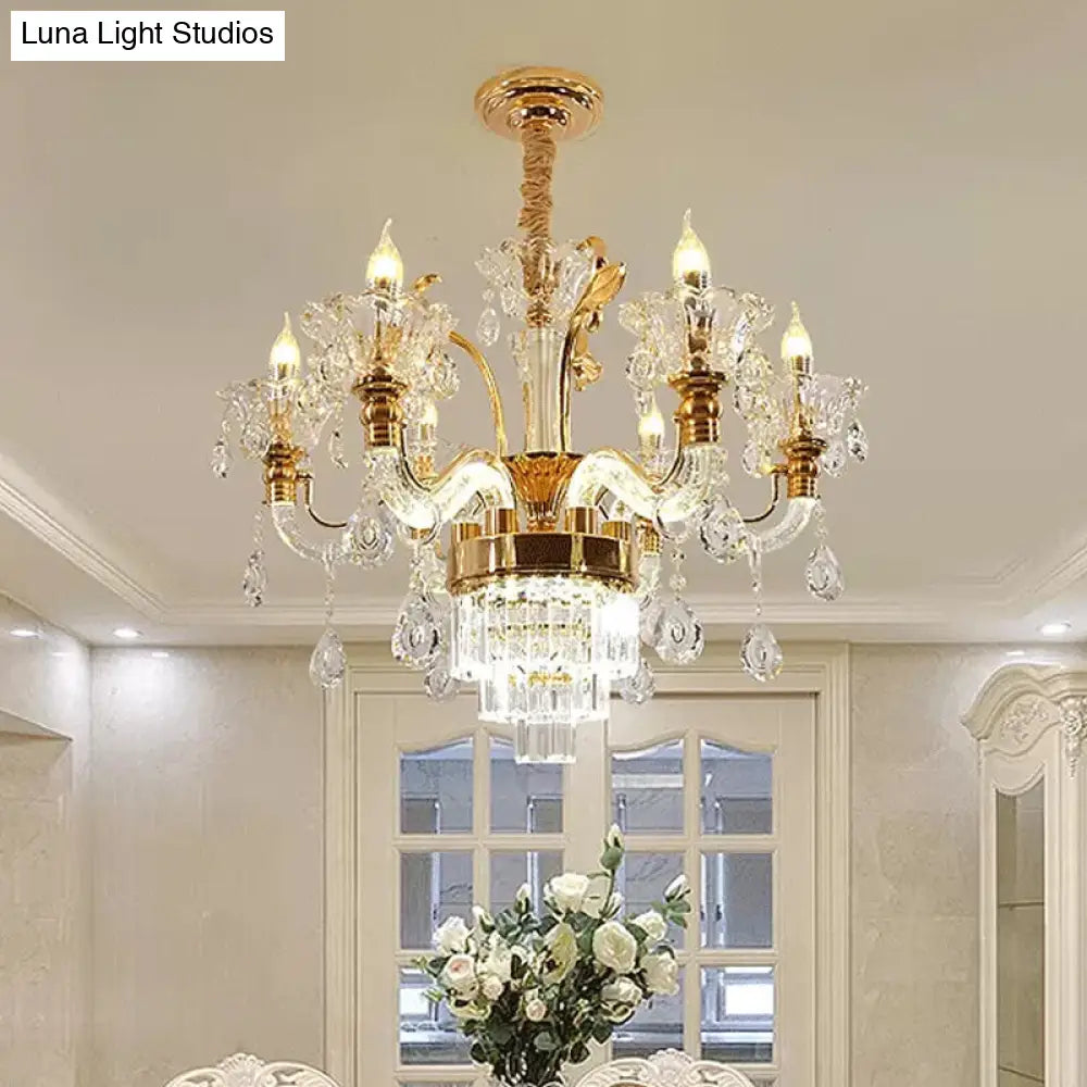 Traditional 6-Light Gold Candelabra Chandelier For Dining Room With Crystal Accents