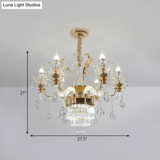 Traditional 6-Light Gold Candelabra Chandelier For Dining Room With Crystal Accents