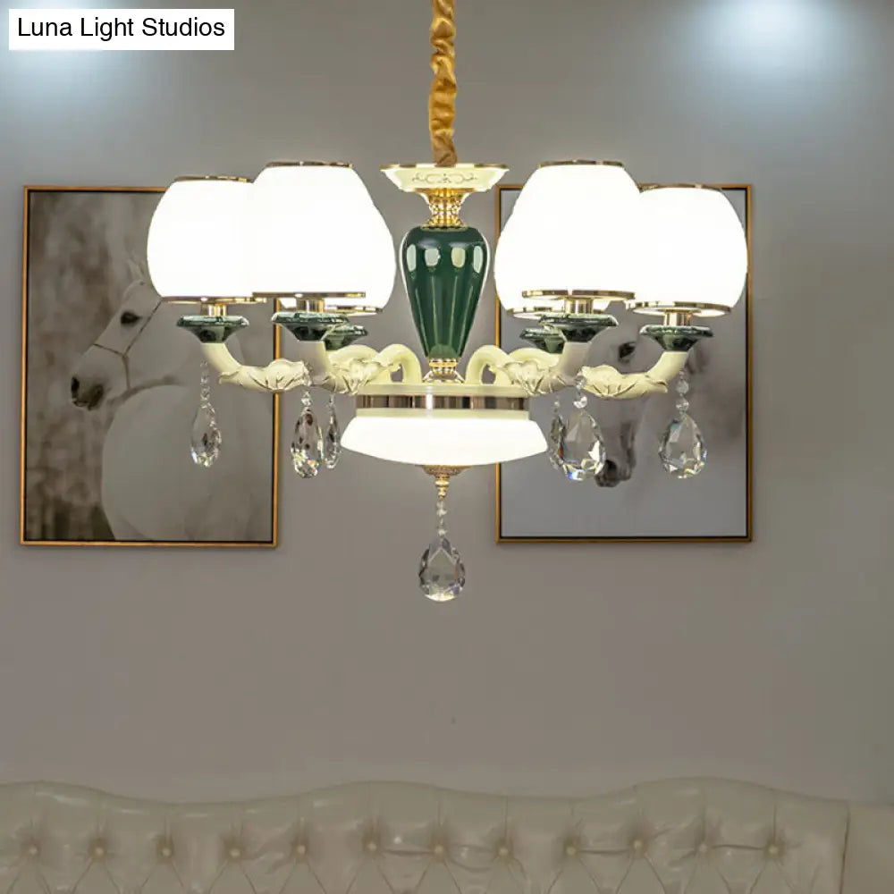 6-Light Traditional Ceiling Chandelier With White Glass Shade For Living Room