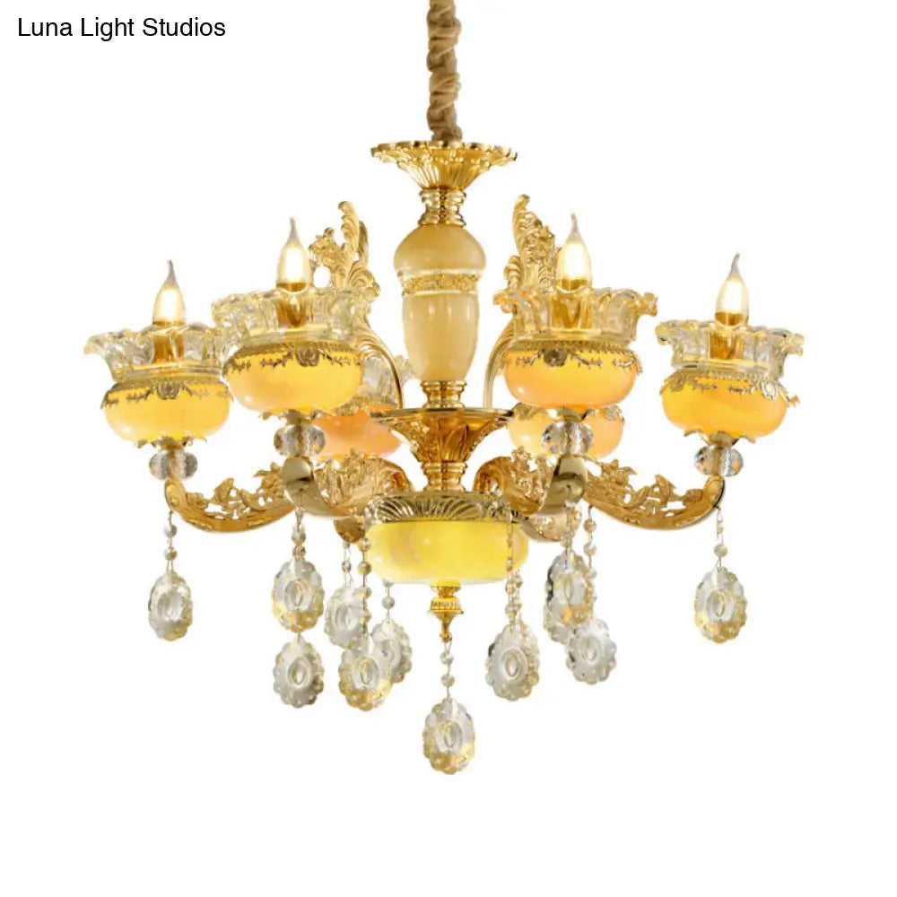 Traditional 6-Light Chandelier With Marble Vase Shade And Crystal Drapes