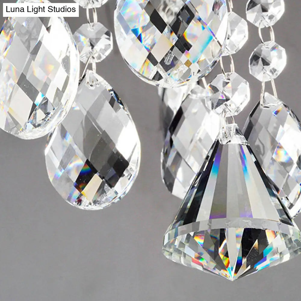 Traditional 6-Light Chrome Semi Chandelier With Milky Glass Balls And Crystal Droplets