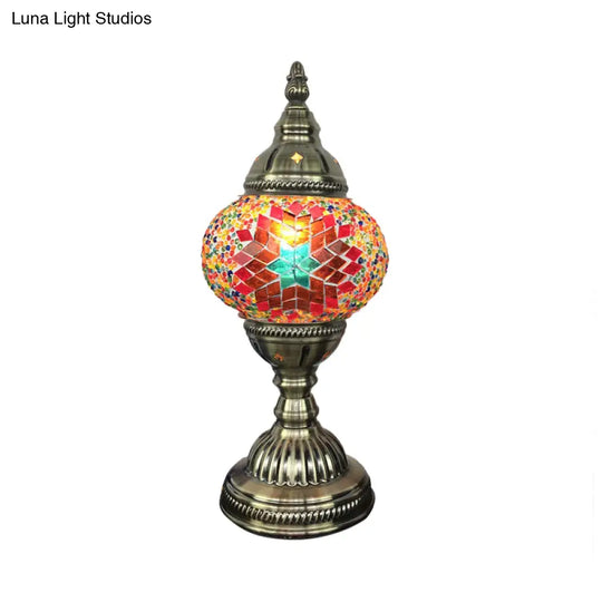 Traditional Aged Brass Coffee House Table Lamp With Colored Glass Shade