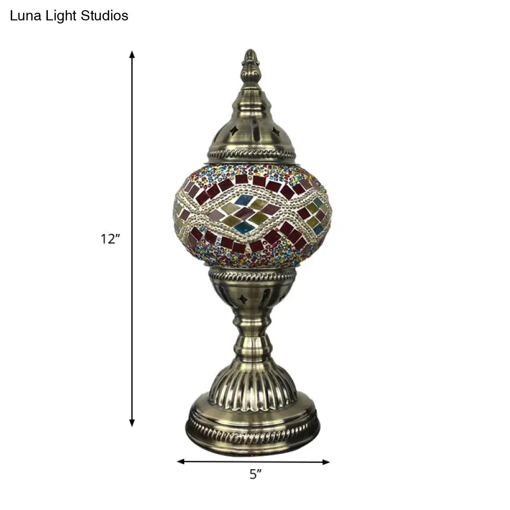 Traditional Aged Brass Coffee House Table Lamp With Colored Glass Shade