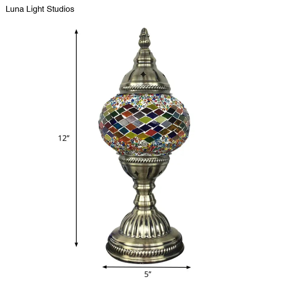 Traditional Aged Brass Coffee House Table Lamp With Colored Glass Shade