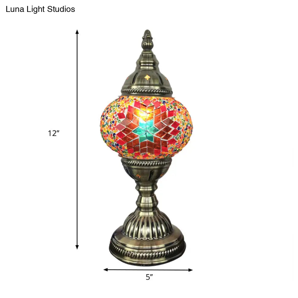 Traditional Aged Brass Coffee House Table Lamp With Colored Glass Shade