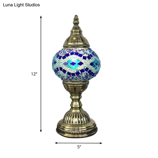 Traditional Aged Brass Coffee House Table Lamp With Colored Glass Shade