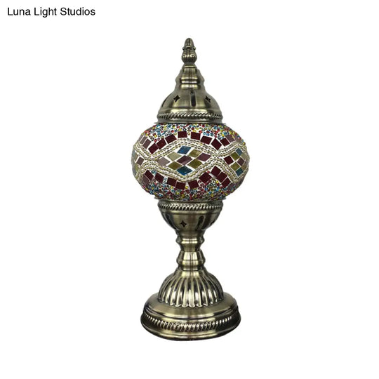 Traditional Aged Brass Coffee House Table Lamp With Colored Glass Shade