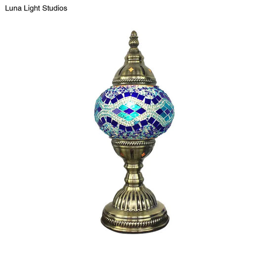 Traditional Aged Brass Coffee House Table Lamp With Colored Glass Shade