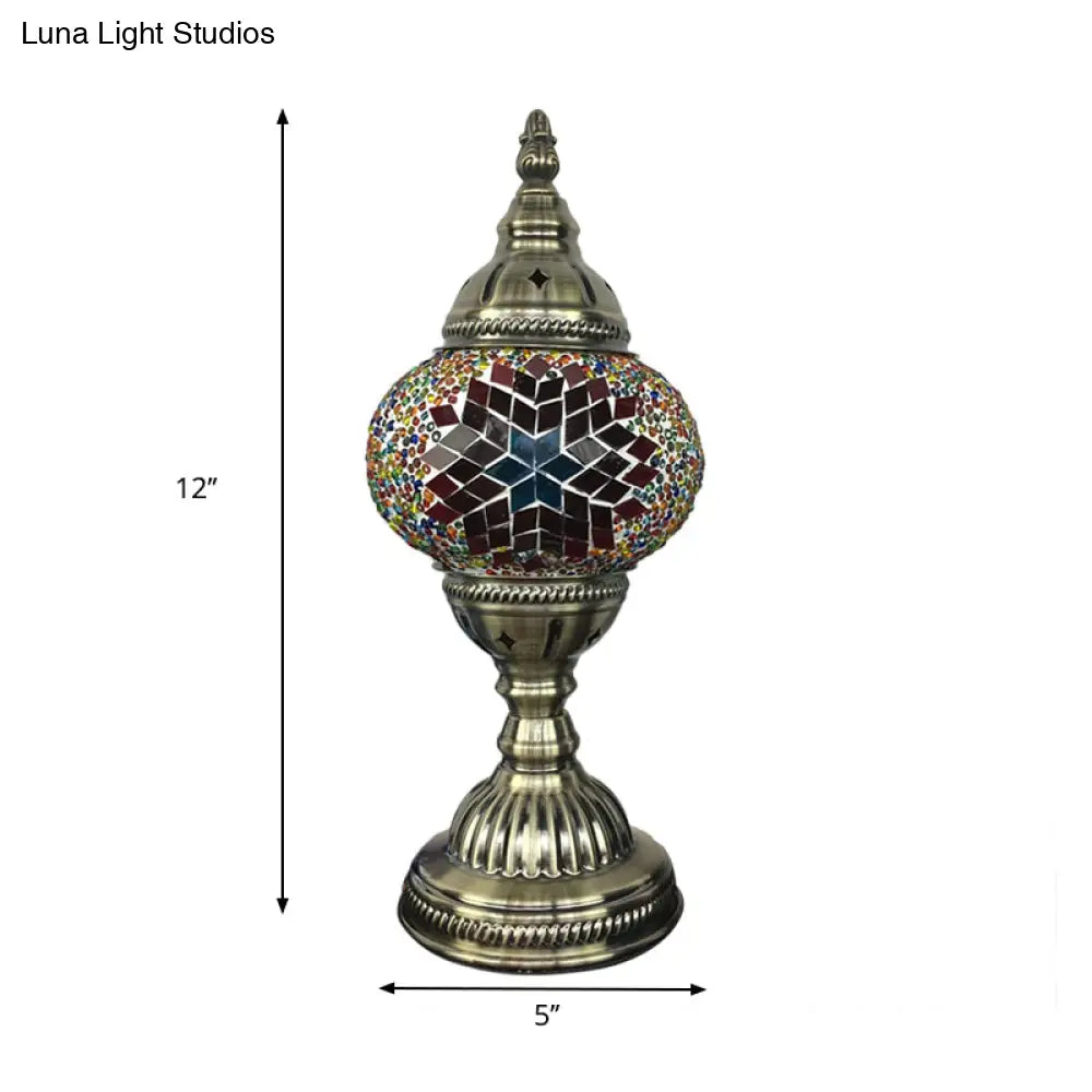 Traditional Aged Brass Coffee House Table Lamp With Colored Glass Shade