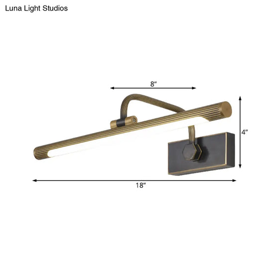 Traditional Antique Brass Led Vanity Lamp Set With Tubular Bathroom Sconces In Natural Light