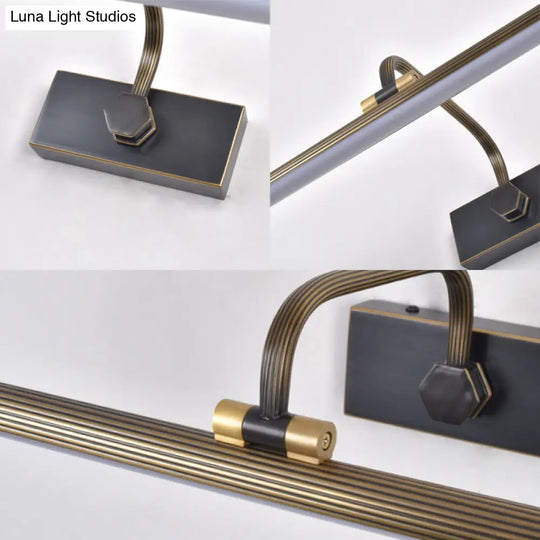 Traditional Antique Brass Led Vanity Lamp Set With Tubular Bathroom Sconces In Natural Light