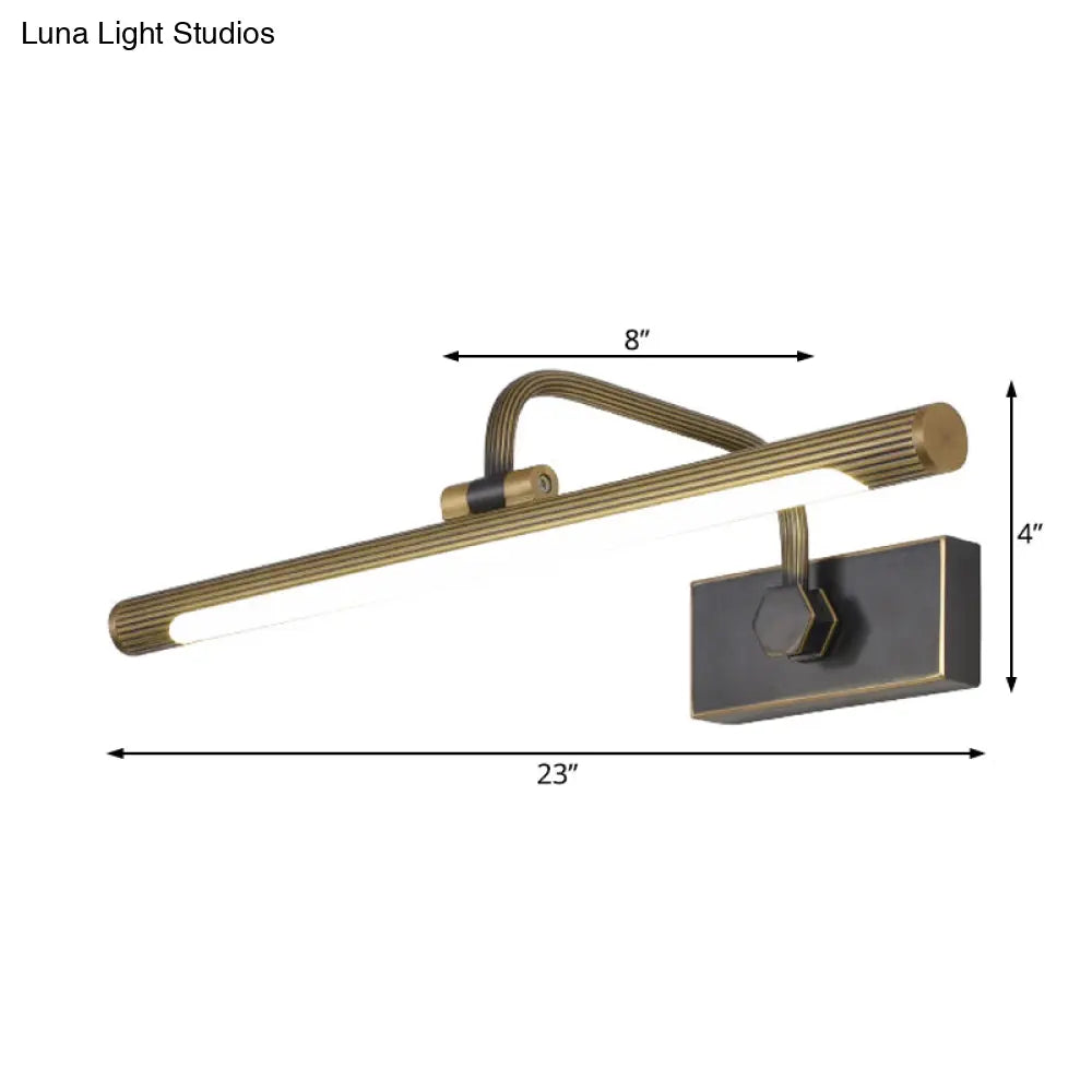 Traditional Antique Brass Led Vanity Lamp Set With Tubular Bathroom Sconces In Natural Light