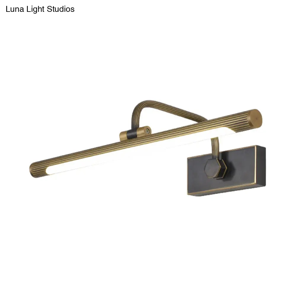 Traditional Antique Brass Led Vanity Lamp Set With Tubular Bathroom Sconces In Natural Light