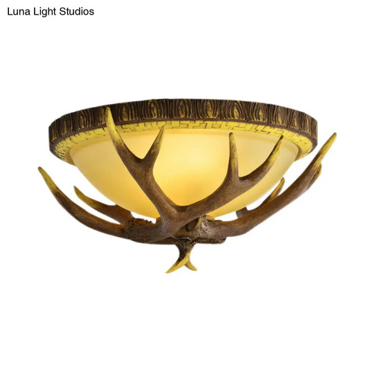 Traditional Bamboo Dome Flush Mount Lighting - Brown 3 Lights Ceiling Fixture (23.5/16.5/12.5 Wide)