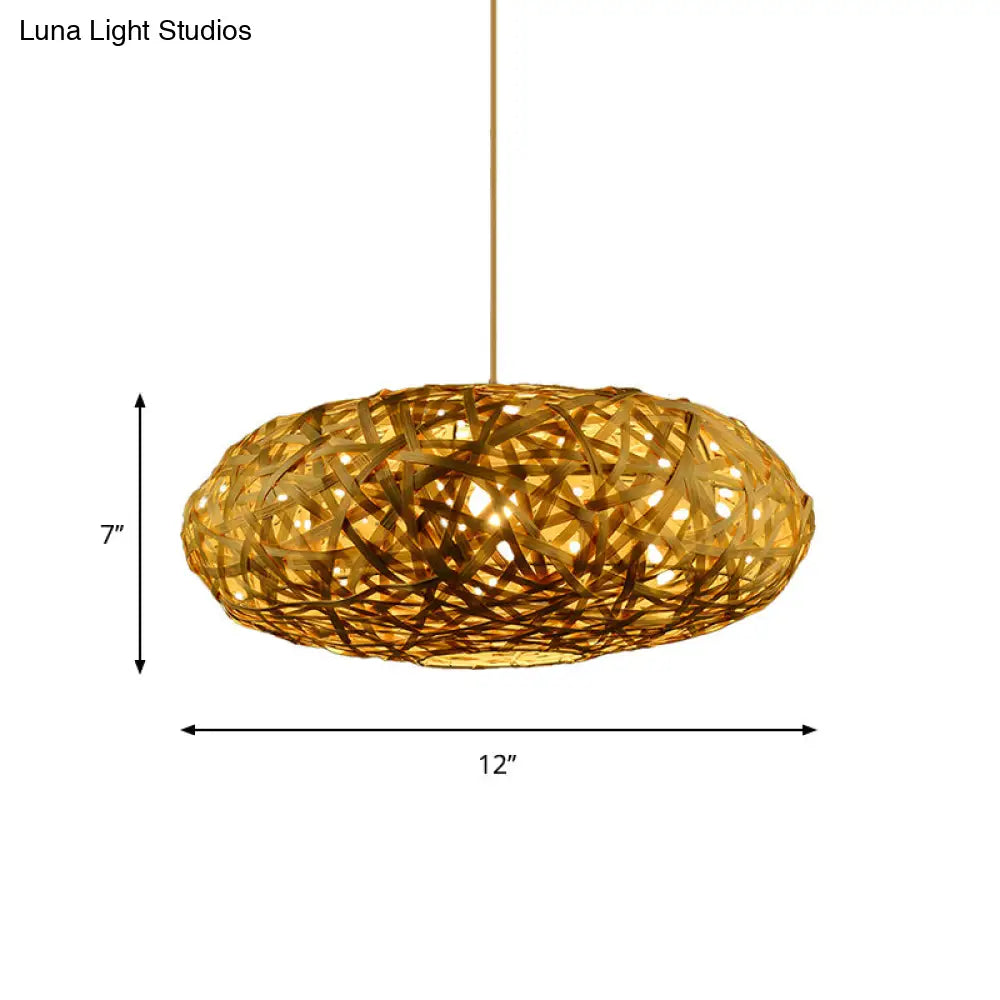 Traditional Bamboo Handmade Pendant Lighting With 1 Bulb - Wood Hanging Lamp Kit 12’/16’/19.5’ Wide